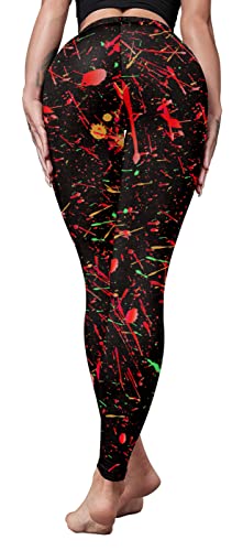 color cosplayer Women's 80s Leggings Splatter Artistic Printed Buttery Soft Stretchy Pants