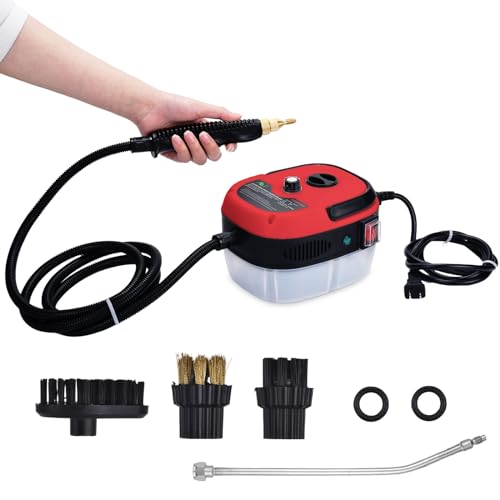 Ganggend Handheld Steam Cleaner，2500W Hand-Held High Pressure Portable Cleaning Machine with 3 Brush, High Temperature Steamer for Home Use, Kitchen, Furniture, Bathroom, Car (Red)