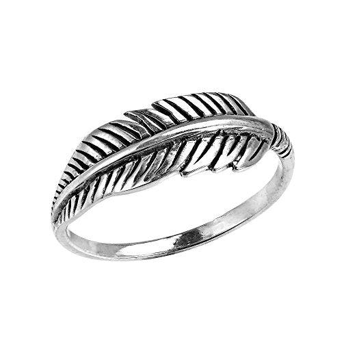 AeraVida Tribal Feather .925 Sterling Silver Band Ring | Feather Ring for Women Sterling Silver | 925 Sterling Silver Band Ring | Sterling Silver Ring Sizes 6-10 (7.5)