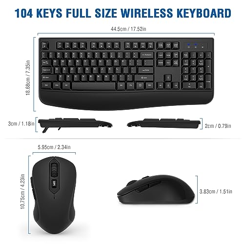 Wireless Keyboard and Mouse Combo, EDJO 2.4G Full-Sized Ergonomic Computer Keyboard with Wrist Rest and 3 Level DPI Adjustable Wireless Mouse for Windows, Mac OS Desktop/Laptop/PC(2 Pack)