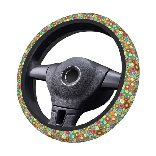 Orange Groovy Floral Auto Car Hippie Steering Wheel Cover Universal 15 Inch Neoprene Interior Decor Protection Accessories