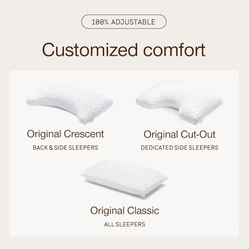 Coop Home Goods Original Crescent Adjustable Pillow, Queen Bed Pillows for Shoulder, Neck & Head Support, Crescent Foam Pillows - Medium Firm for Back & Side Sleeper, CertiPUR-US/GREENGUARD Gold