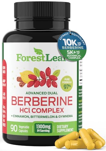 Berberine Supplement 1300mg per Serving- 97% Tested Ultra High Potency Berberine HCl with Ceylon Cinnamon, Bitter Melon & Gymnema, 10:1 Extract Berberis Supplements, Weight Management, 90 Veggie Caps