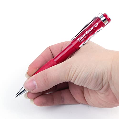 Pentel Twist-Erase III Mechanical Pencil, 0.7mm, Red Barrel, 12 Count(QE517B)