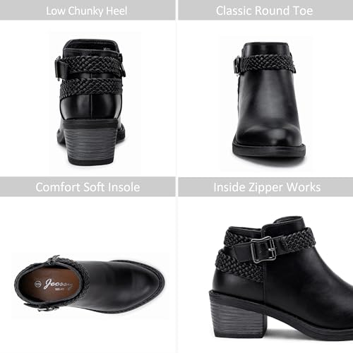 Jeossy Women's 9616 Ankle Boots, Low Heel Short Fall Booties, Black Nubuck, Size 6.5 US-with Side Zipper(DJY9616 blacknubuck 06.5)