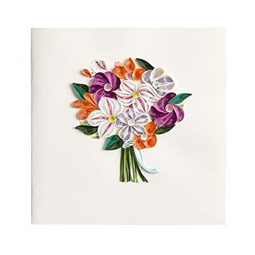 NIQUEA.D Happy Birthday Card, Bouquet Quilled (NB-0061),(6" x 6") Square