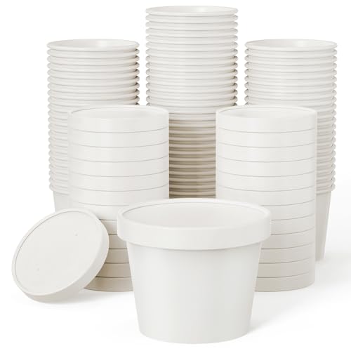 50pack 12oz Paper Soup Containers with Lids, Disposable Kraft Paper Food Cups, Ice Cream Cups, Food Storage with Lids, Microwavable and Freezer Safe, Suitable for Christmas Thanksgiving(White)