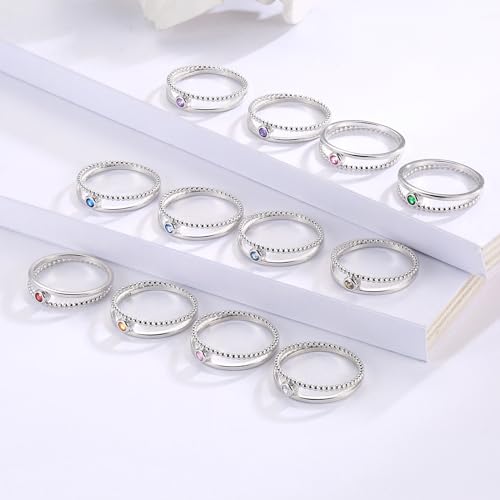 MANBU Sterling Silver Birthstone Ring for Women - Colorful Stackable Promise Ring Birthday Anniversary Christmas Jewelry Gifts for Her Mom Wife (October, 7)