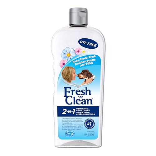 Pet-Ag Fresh ’n Clean 2-N-1 Conditioning Shampoo, Baby Powder Scent - 18 oz - Moisturizes with Vitamin E & Aloe Vera - Strengthens & Repairs Coats - Soap Free