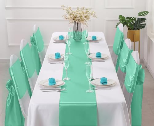 Horbaunal 24 Pack Light Pink Satin Table Runner 12 x 108 Inch, Smooth Table Runners for Wedding Banquets Birthday Party