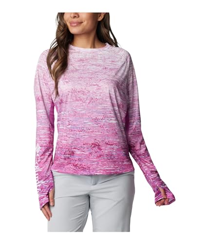 Columbia Women's Super Tidal Tee Vent Long Sleeve, Bright Lavender Digiscale Fade, X-Small