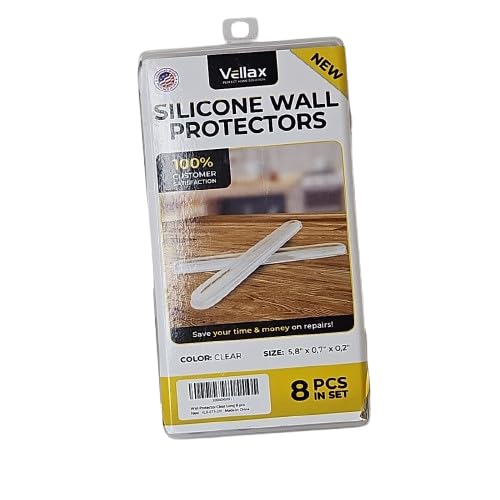 Vellax Clear Silicone Wall Protectors, 8 Piece Set, 5.8 x 0.7 x 0.2 Inch, Self-Adhesive Door Slam Stoppers for Noise Reduction