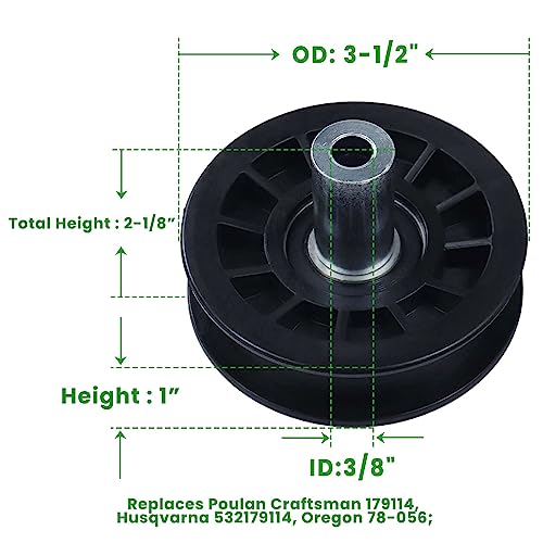 NICHEFLAG 2 Pack 179114 Pulley Repalces Idler Pulley 532179114 Idler Pulley Bolt, Craftsman Part 179114 Craftsman Pulley, Craftsman 179114 Pulley for Husqvarna YTH1542, YTH 1542 XP, YTH1842 Decks