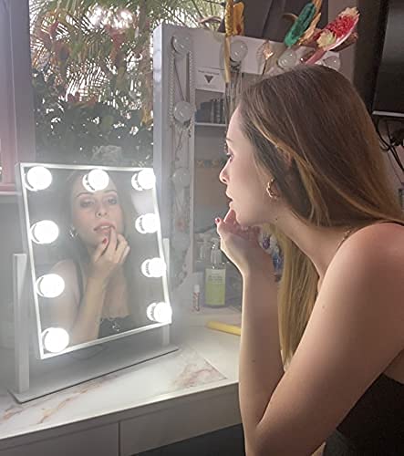 NUSVAN Vanity Mirror with Lights, Makeup Mirror with Lights,3 Color Lighting Modes Detachable 10X Magnification Mirror Touch Control,360°Rotation, White.