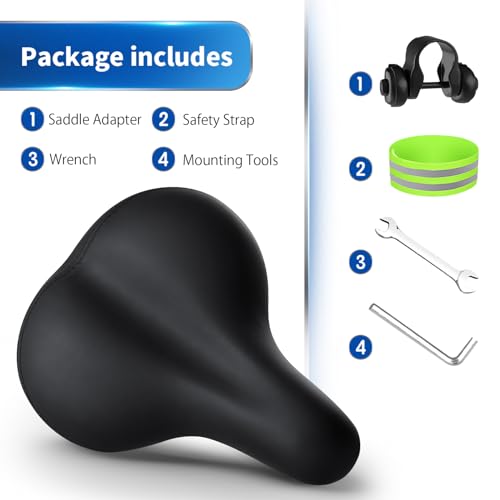 Xmifer Oversized Bike Seat, Comfortable Bike Seat - Universal Replacement Bicycle Saddle - Waterproof Leather Bicycle Seat with Extra Padded Memory Foam - Bicycle Seat for Men/Women (Black)