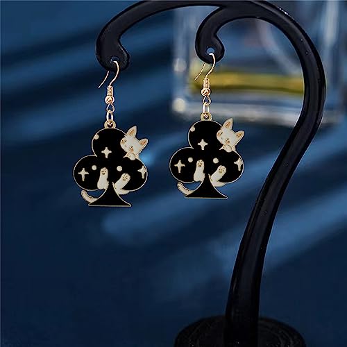 Unique Funny 14K Gold Plated Hypoallergenic Poker hearts and Spades A Ace Playing Cards Cat Dangle Drop Earrings For Women Square and Plum Poker Gambling Casino Jewelry Gifts (Style-2)