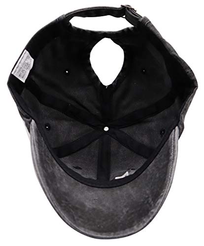 MANMESH HATT Mama Bear Ponytail Hat Vintage Washed Distressed Baseball Dad Cap for Women Black