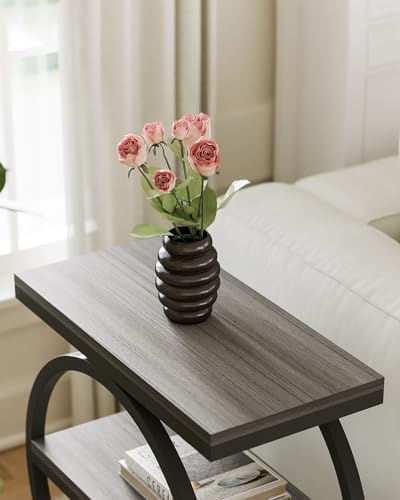 LITTLE TREE End Table, 3-Tier Side Table, Slim Sofa Side Table for Living Room, Tall Bedside Table Nightstand for Bedroom, Grey and Black