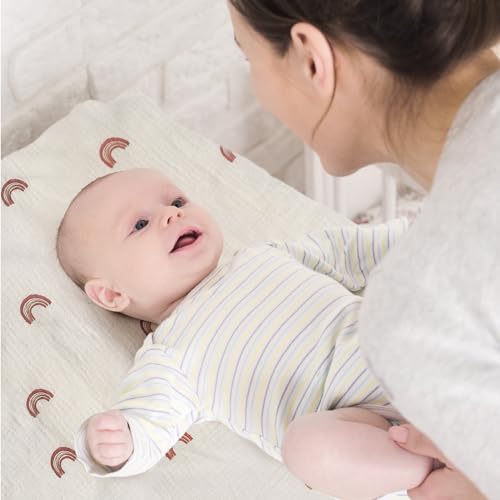 Gllquen Baby Muslin Bassinet Sheets 3 Pack, Breathable Elastic Cozy Fitted Cotton Bassinet Mattress Sheet for Baby Boy Girls, Fit for Hourglass Oval Rectangular Cradle Pad Sheets 33"X17" (Green)