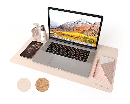 RENMTURE Dual-Sided Mouse Pad, Natural Cork & PU Leather Large Desk Pad for Office and Home Work, Desk Protector Non-Slip, Waterproof, Easy Clean (Pink, 36"x17")