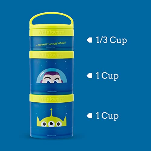 Whiskware Disney Pixar Stackable Polypropylene Snack Containers for Kids and Toddlers, 3 Stackable Snack Cups for School and Travel, Toy Story Buzz Lightyear