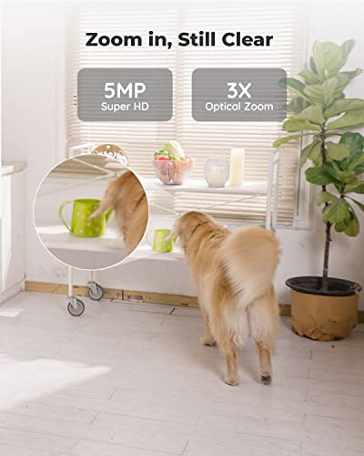 REOLINK 5GHz WiFi Indoor Camera, 5MP Plug-in Security Camera with 3X Optical Zoom, 360 Degree Baby/Dog Monitor with Auto Tracking, Person/Pet Detection, 2.4/5 GHz WiFi, Local Storage, E1 Zoom