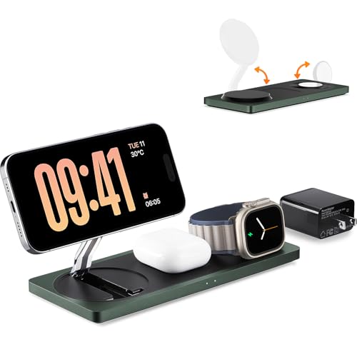 3 in 1 Charging Station for Apple Devices: Used for iPhone and Watch Charging Station with Magsafe Charger Stand, Wireless Charger for iPhone15/14/13/12, Apple Watch 1-9/Ultra, AirPods 3 Pro