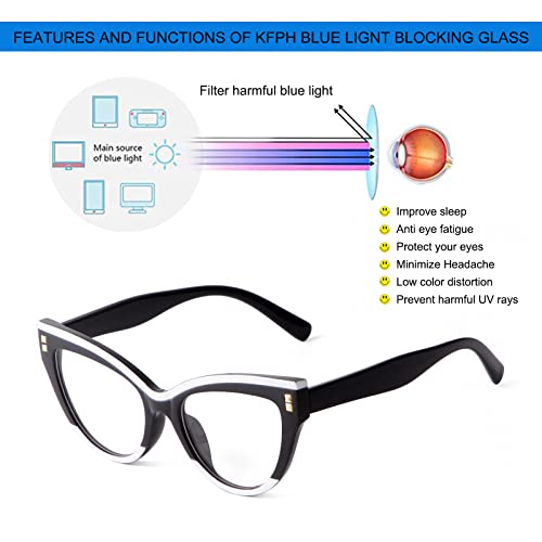 KFPH 2 Packs Stylish Cat Eye Glasses Blue Light Glasses Non Prescription Frames for Women Computer Reading Glasses Anti Glare & UV
