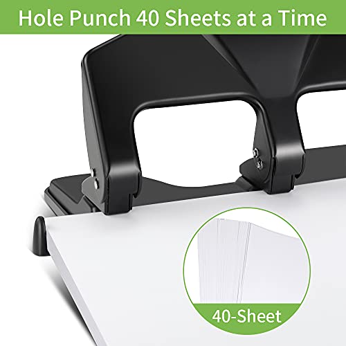 3 Hole Punch Heavy Duty, 40-Sheet Three Hole Punch, AFMAT Heavy Duty Hole Puncher 3 Ring, Large 3 Hole Paper Punch, 50% Reduced Effort 3-Hole Punch, Metal Paper Puncher w/Large Chip Tray