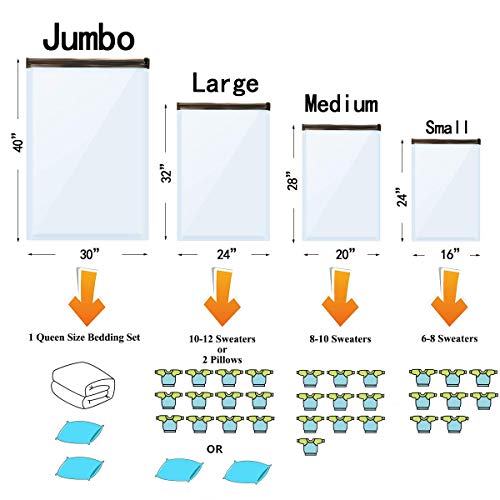 10 Small Vacuum Storage Bags, Space Saver Sealer Compression Bags for Blankets, Comforters, Pillows, Clothes Storage