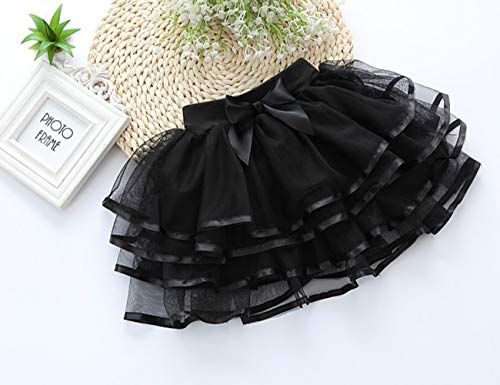 BGFKS 4 Layered Tulle Tutu Skirt for Girls with Hairbow or Birthday Sash,Girl Ballet Tutu Skirt (Gray, 2-3 Years)
