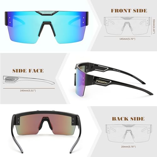 FEISEDY Sunglasses Men Women, Big Oversized Square Frame,UV400 Mirrored Sun Glasses, Cycling Driving Fishing Hiking B0064