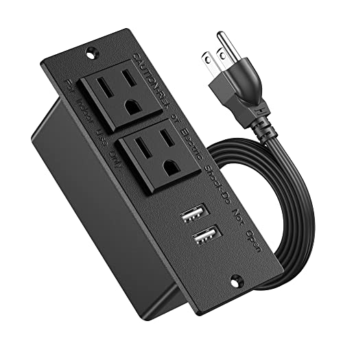 Jgstkcity Conference Recessed Power Strip Socket 9.8Ft Cord,Furniture Flush Mount Charging Station,Desktop Power Grommet Power Strip with 2 Outlets,2 USB Ports,Desk Outlet for Side Table or End Table