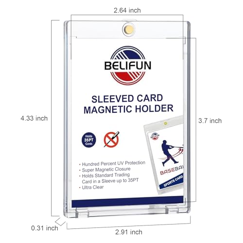 20-Pack One Touch Sleeved-Card Magnetic-Holders - 35PT Trading Card Holders, UV Protection Clear Acrylic Card Cases, Magnet Case Protectors for Game Cards, Baseball Cards, Sports Cards, Standard Cards