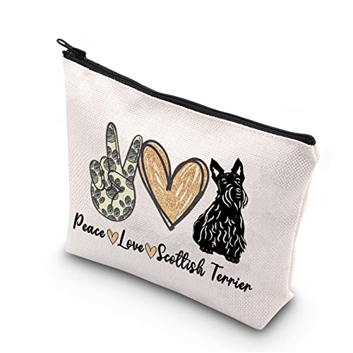 Scottish Terrier Mama Gift Peace Love Scottish Terrier Cute Puppy Themed Makeup Bag for Dog Lover (PLScottish Terrier)