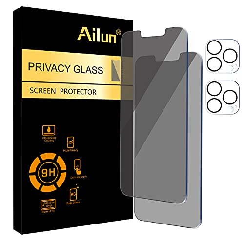 Ailun 2Pack Privacy Screen Protector for iPhone 13 Pro Max [6.7 inch] + 2 Pack Camera Lens Protector, Anti Spy Private Tempered Glass Film, [9H Hardness] - HD [Black][4 Pack]