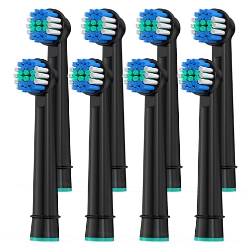 Keosaa Replacement Toothbrush Heads Compatible with Oral B, Pack of 8 Professional Electric Toothbrush Heads Oral-B 7000/Pro 1000/9600/ 500/3000/8000 (Black)