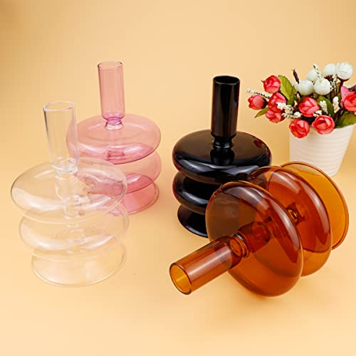 LNQ LUNIQI Glass Candle Holder for Taper Candles,Clear Decorative Candle Sticks Holders for Wedding Valentines Day Birthday Party Centerpiece (Black)