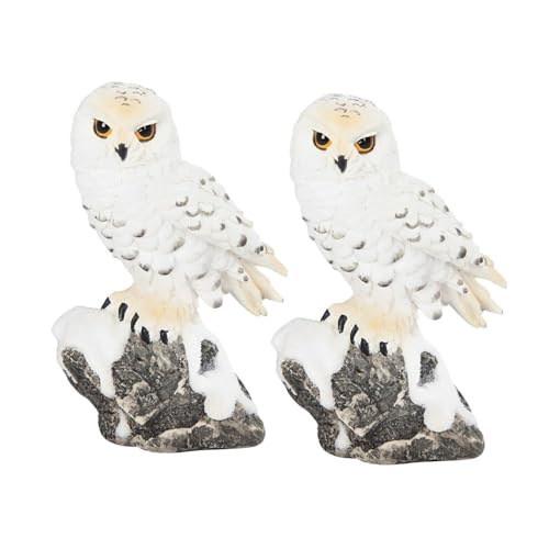 ICE ARMOR 2-PC Gift Set 5" H Snowy Owl Standing on Rock Figurine Statue Ornament Home Room Office Decor Ideas for Housewarming, Holidays and Birthdays