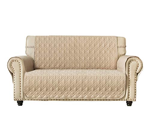 Ameritex Loveseat Cover Water-Resistant Quilted Furniture Protector with Back Nonslip Paws Slipcover for Dogs, Kids, Pets Loveseat Slipcover Stay in Place for Leather (46", Beige)