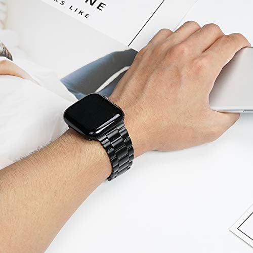 iiteeology Compatible with Apple Watch Band 38mm Series 3 2 1, Upgraded Stainless Steel Band with iWatch Screen Protector Case for Women Black/Black
