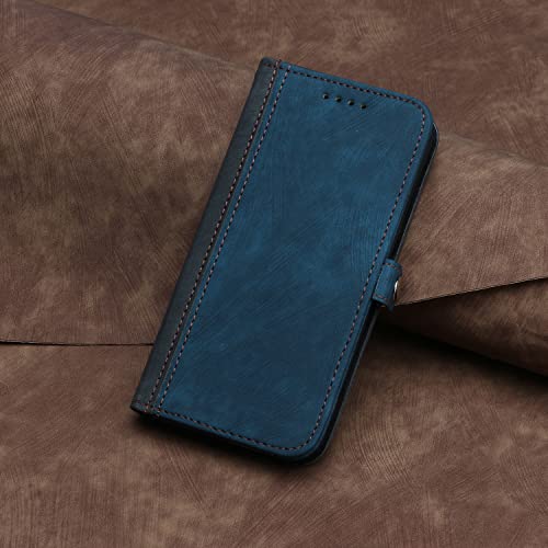 Mavis's Diary Flip Cover Compatible with Samsung Galaxy S23 Ultra 5G Case Wallet, Double Color PU Leather Folio Magnetic Case with Card Holder Lanyard, Full Body Protection Phone Case (Blue)