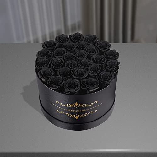 NATROSES Forever Preserved Roses in a Box, 100% Real Roses That Last Up to 3 Years, Preserved Flowers for Delivery Prime Birthday, Valentines Day Gifts for Her (Black)