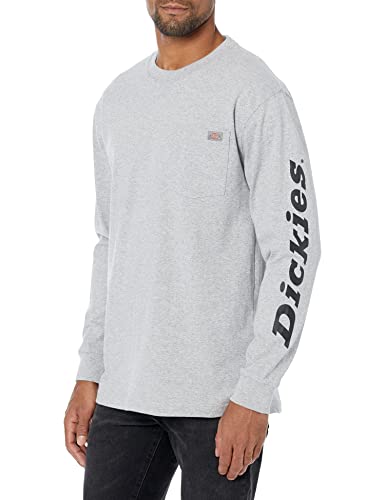 Dickies Men's Long Sleeve Wordmark Graphic T-Shirt, Heather Gray, Small