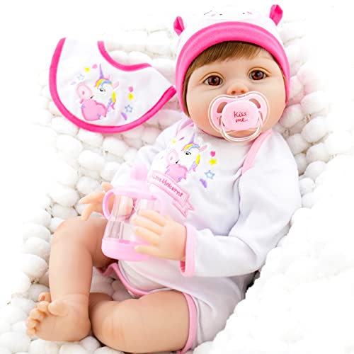 Milidool Reborn Baby Dolls Lifelike Girl Doll 22 inch Realistic Newborn Baby Doll Real Looking Silicone Baby Dolls Girl with Feeding Bunny Toy Gift Set for Kids 3+