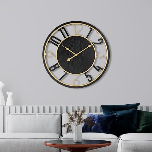 Sorbus Wooden Modern Wall Clock - Large Wall Clock for Living Room Decor - 24-Inch Big Wall Clock Decorative, Battery Operated Analog Large Clock - Ideal for Modern Wall Decor Living Room (Black)