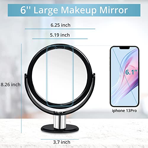 Fabuday Magnifying Makeup Mirror Double Sided - Tabletop Mirror with 1X and 10X Magnification, Magnified Desk Cosmetic Mirror with Stand for Makeup, Two Sided Mirror 6 inch, Black