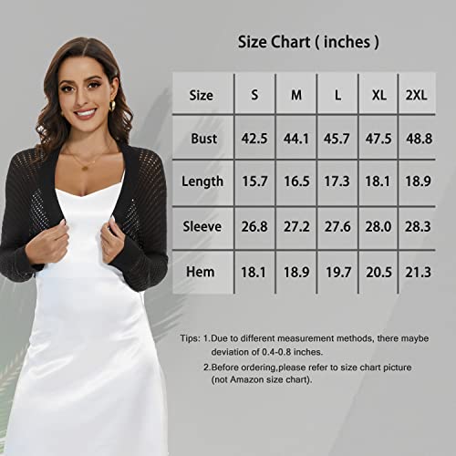 XUNZRLN Women's Long Sleeve Tie Open Front Bolero Shrug Lightweight Knit Hollow Out Cropped Cardigan