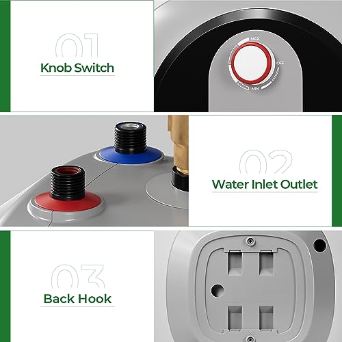 FOGATTI Electric Mini Tank Water Heater, 2.5 Gallon Point of Use Instant Hot Water Heater 120V 1440W, Small Hot Water Heater, Under Sink, Wall or Floor Mounted, Easy to Install