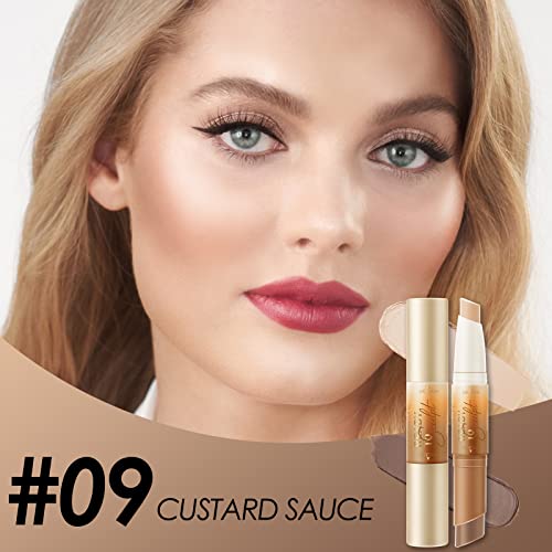 FOCALLURE 2 in 1 Cream Bronzer and Highlighter Stick,Non-greasy & Non-drying Contour Pencil,Easy to Create a Natural Matte Finishing,Long Lasting & Waterproof Face Brighten Make up Pen,CUSTARD SAUCE